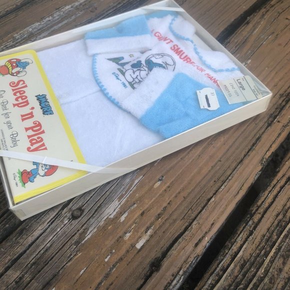 Astronaut Smurf Sleep Play Suit Baby Large Peyo Vintage 80s Giant For Mankind - Picture 8 of 8